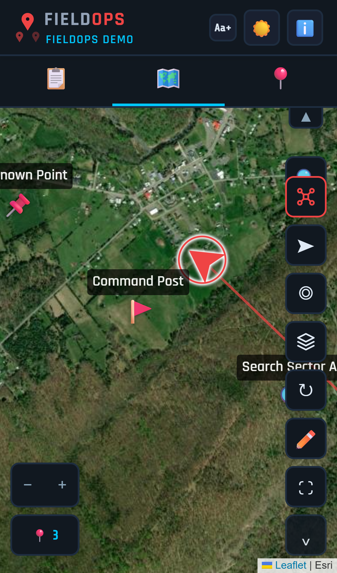 FieldOps live map with an incident pin