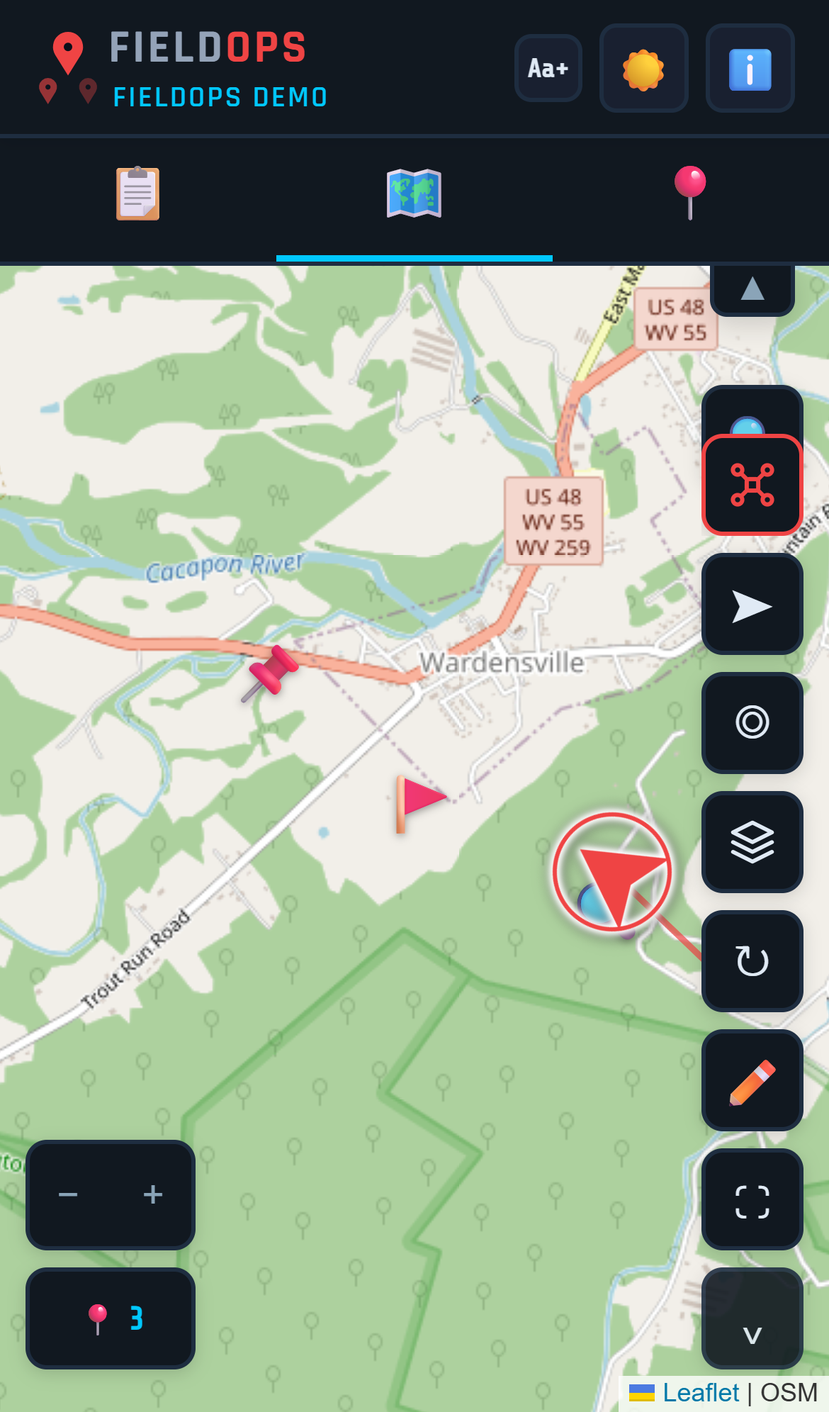 FieldOps drone live on the shared team map