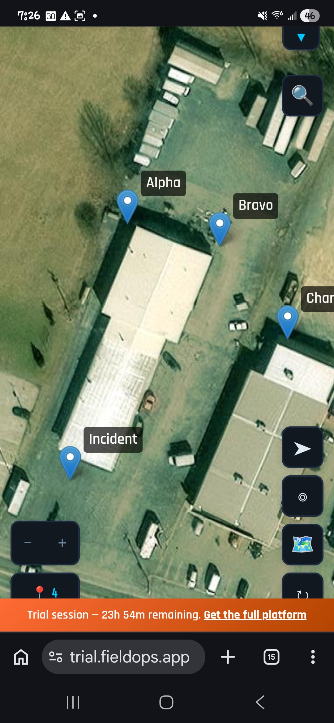 FieldOps team deployment on satellite map